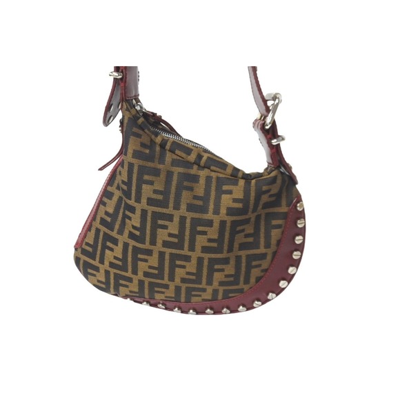 Fendi Handbags - Fendi Zucca One Hobo Red Brown Studded Shoulder Bag Leather